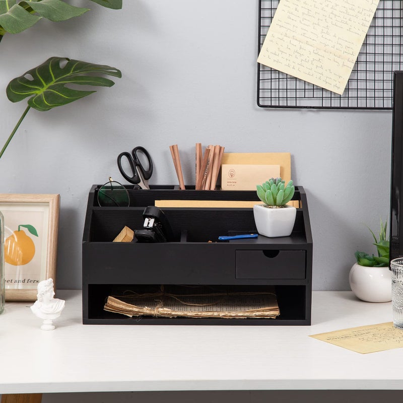 VERGOODR Wood Desk Drawer Organizers with File Organizer Pen holder Office Decor combo for Desk Organization Home can arrange office supplies such as calculators scissors pens note papers  etc. (black) - Image 4
